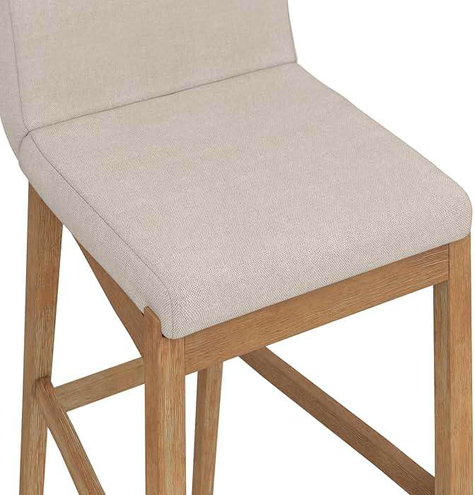 Nathan James Gracie Modern Bar Stool with Back, Cushioned Bar Height Stool with Natural Flax Upholstery and Brushed Wooden Legs, Natural Flax/Brown - Image 6