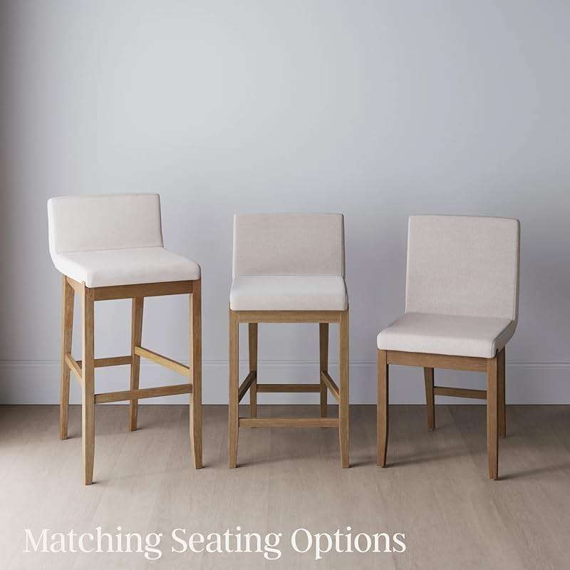 Nathan James Gracie Modern Bar Stool with Back, Cushioned Bar Height Stool with Natural Flax Upholstery and Brushed Wooden Legs, Natural Flax/Brown - Image 10