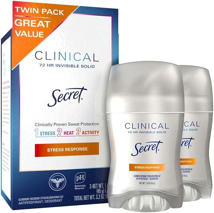 Secret Clinical Strength 100HR Sweat & Odor, Stress Response Invisible Solid Antiperspirant Deodorant for Women, 3X Stress Protection with Hyaluronic Acid, PH Balanced, 1.6 oz (Pack of 2) - Image 1