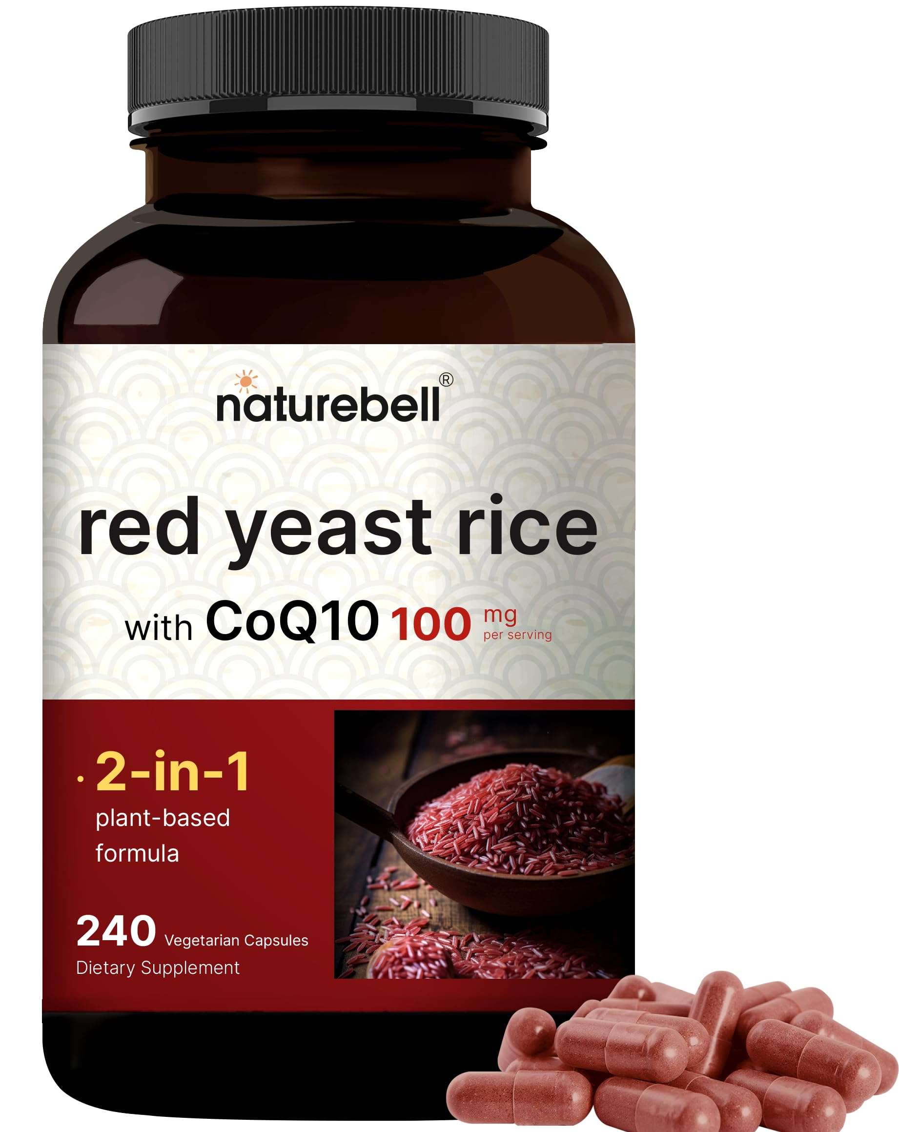 NatureBell Red Yeast Rice with CoQ10-240 Vegetarian Capsules - for Heart Health, Energy Support, Brain Wellness & Antioxidant Support* - Image 1