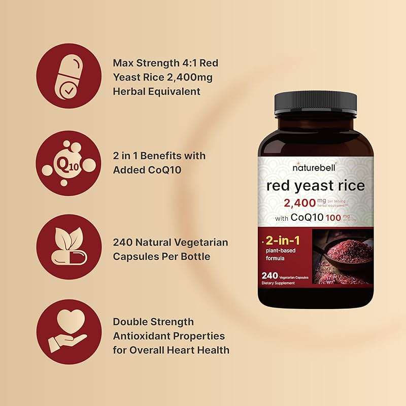 NatureBell Red Yeast Rice with CoQ10-240 Vegetarian Capsules - for Heart Health, Energy Support, Brain Wellness & Antioxidant Support* - Image 3