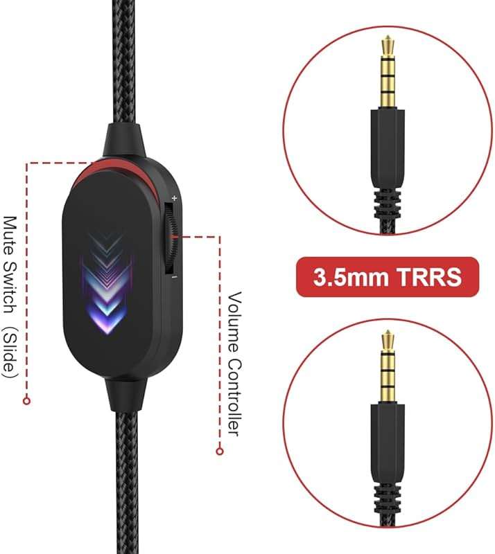 AW920H Detachable Gaming Headset Cable Compatible with Alienware AW720H AW310H AW510H 988 Alienware Dell Gaming Headset,Nylon Braided Wire with Inline Mute Switch and Volume Controller(5.5ft) - Image 2