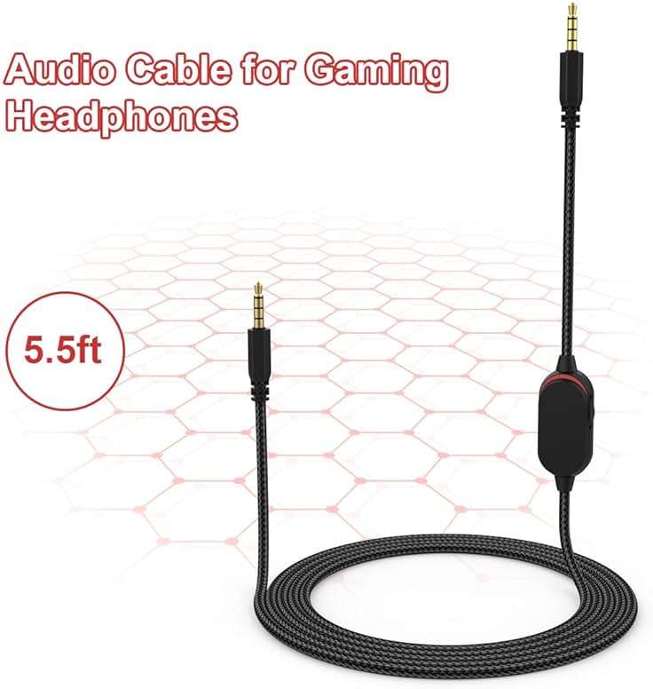 AW920H Detachable Gaming Headset Cable Compatible with Alienware AW720H AW310H AW510H 988 Alienware Dell Gaming Headset,Nylon Braided Wire with Inline Mute Switch and Volume Controller(5.5ft) - Image 7