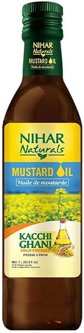 Nihar Naturals Kacchi Ghani Mustard Oil| Cold Pressed| 100% Pure Mustard Oil| For Skin, Hair Care & Body Massage| Enriched with Omega 3 & Natural Anti-Oxidants| 33.8 Fl.oz. - Image 1