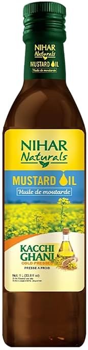 Nihar Naturals Kacchi Ghani Mustard Oil| Cold Pressed| 100% Pure Mustard Oil| For Skin, Hair Care & Body Massage| Enriched with Omega 3 & Natural Anti-Oxidants| 33.8 Fl.oz. - Product Image
