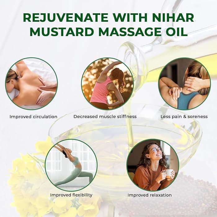 Nihar Naturals Kacchi Ghani Mustard Oil| Cold Pressed| 100% Pure Mustard Oil| For Skin, Hair Care & Body Massage| Enriched with Omega 3 & Natural Anti-Oxidants| 33.8 Fl.oz. - Image 5