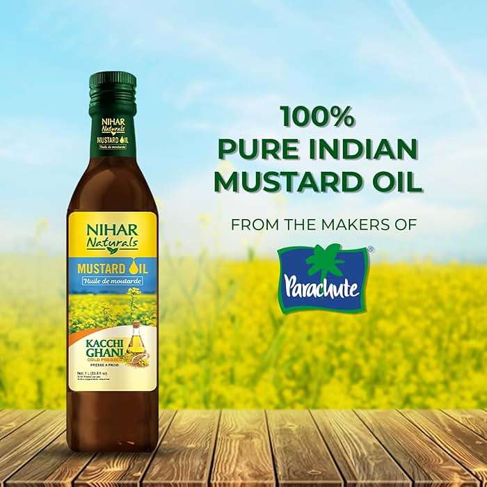 Nihar Naturals Kacchi Ghani Mustard Oil| Cold Pressed| 100% Pure Mustard Oil| For Skin, Hair Care & Body Massage| Enriched with Omega 3 & Natural Anti-Oxidants| 33.8 Fl.oz. - Image 7