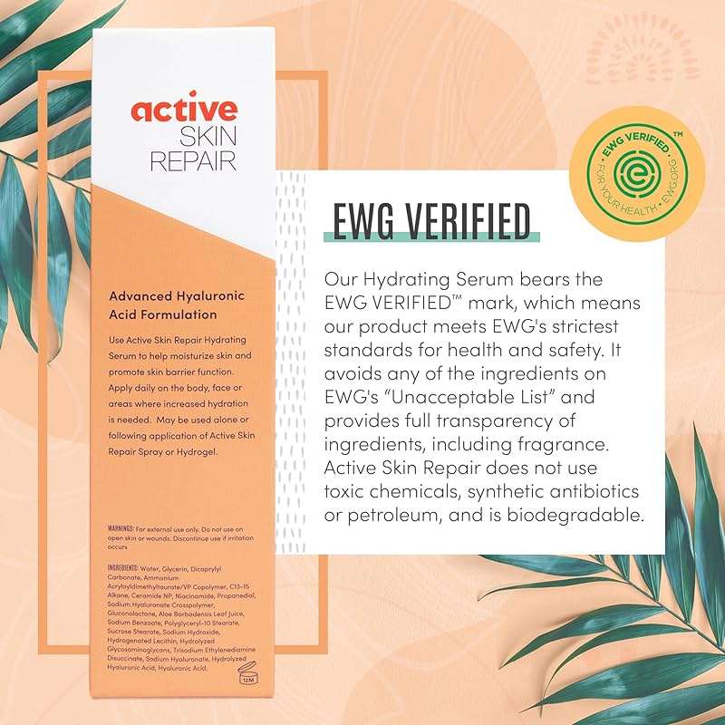 Active Skin Repair Face and Body Hydrating Serum, EWG Certified Hyaluronic Acid for All Skin Types, Dermatologist-Tested Moisturizing Anti-Aging Serum with Ceramides & Niacinamide, 5 fl. oz. - Image 6