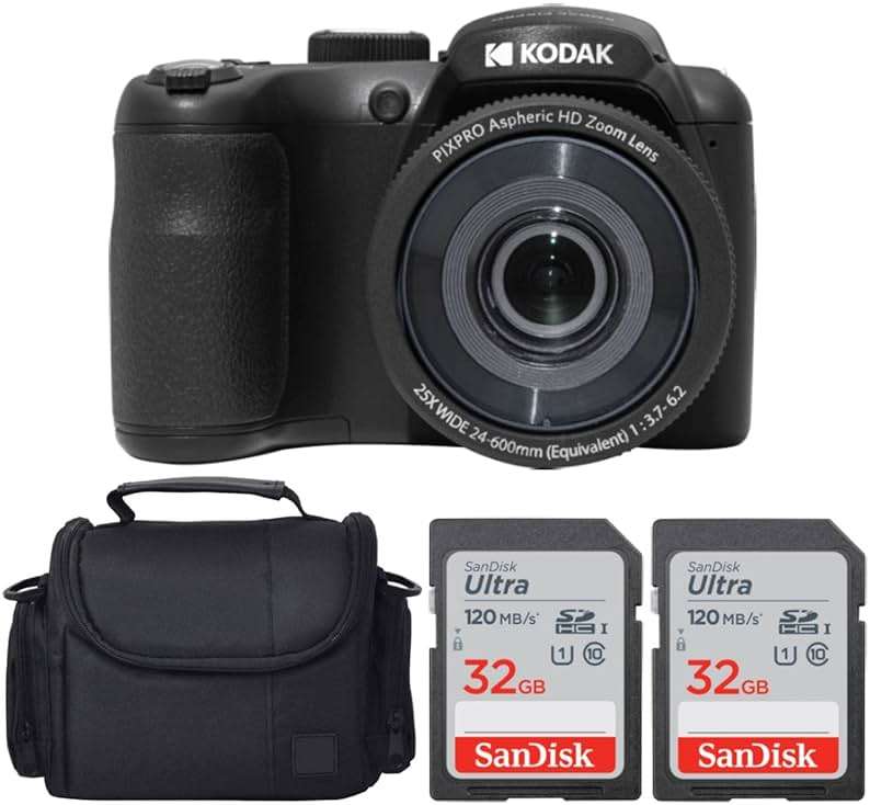 Kodak PIXPRO AZ255 Digital Camera (Black) Bundle with 32GB Memory Card (2) + Digital Camera/Video Case (4 Items) - Image 1