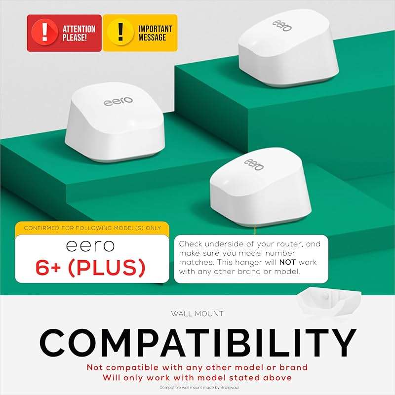 Drill Free Wall Mount for EERO 6+, 6 Plus Router (ONLY Works with 6 Plus), Strong VHB Adhesive, Easy to Install, Reduce Interference & Increase Range, Stick On & Screw-in Mounting by Brainwavz - Image 2
