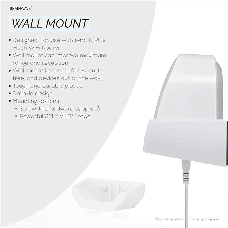 Drill Free Wall Mount for EERO 6+, 6 Plus Router (ONLY Works with 6 Plus), Strong VHB Adhesive, Easy to Install, Reduce Interference & Increase Range, Stick On & Screw-in Mounting by Brainwavz - Image 6