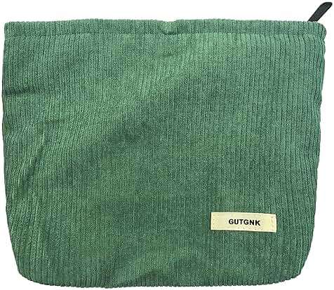 GUTGNK Corduroy Ladies Cosmetic Bag, Large Capacity Canvas Cosmetic Bag Travel Toiletry Bag Accessories Organizer, Grass Green - Image 7