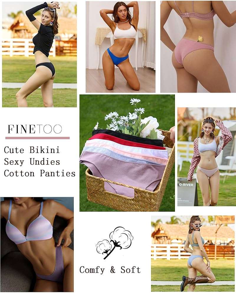 FINETOO 6 Pack Cotton Underwear for Women Cute Low Rise Bikini Panties High Cut Breathable Sexy Hipster Womens Cheeky S-3XL - Image 2