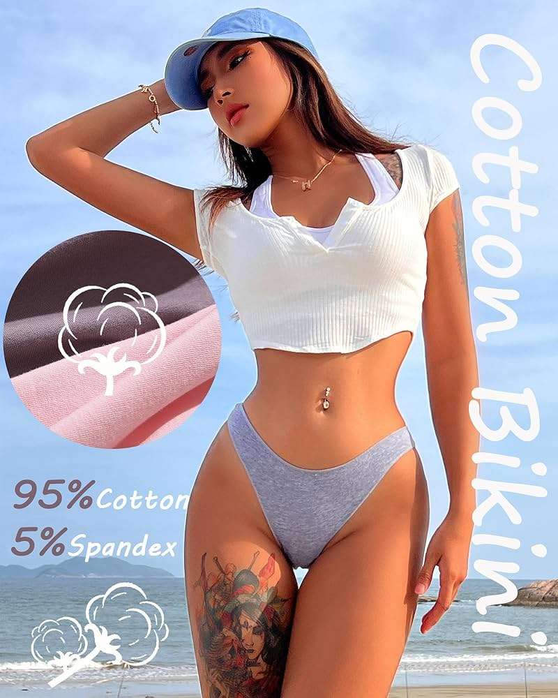 FINETOO 6 Pack Cotton Underwear for Women Cute Low Rise Bikini Panties High Cut Breathable Sexy Hipster Womens Cheeky S-3XL - Image 3