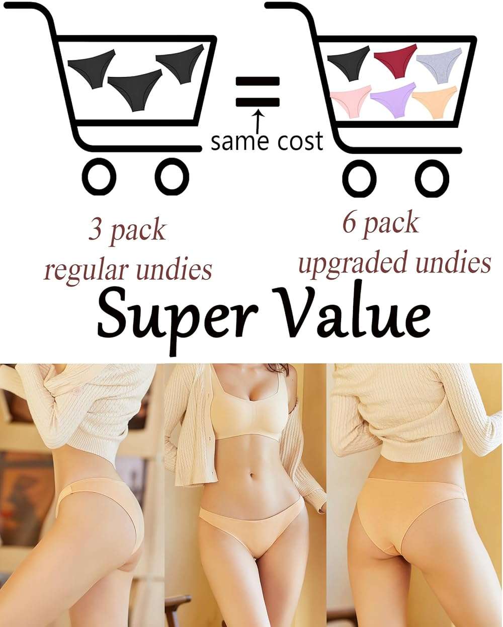 FINETOO 6 Pack Cotton Underwear for Women Cute Low Rise Bikini Panties High Cut Breathable Sexy Hipster Womens Cheeky S-3XL - Image 4
