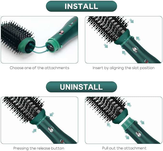 IG INGLAM Hair Dryer Brush, 4-in-1 Detachable Blow Dryer Brush, Ionic Diffuser Hair Dryer & Styler Volumizer with Oval Titanium Barrel, One-Step Hot Air Blowout Styler, Dark Green - Image 3