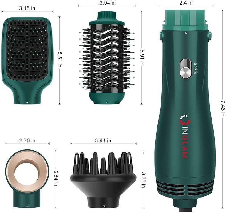 IG INGLAM Hair Dryer Brush, 4-in-1 Detachable Blow Dryer Brush, Ionic Diffuser Hair Dryer & Styler Volumizer with Oval Titanium Barrel, One-Step Hot Air Blowout Styler, Dark Green - Image 6
