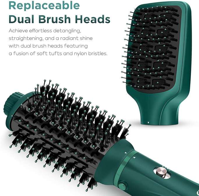 IG INGLAM Hair Dryer Brush, 4-in-1 Detachable Blow Dryer Brush, Ionic Diffuser Hair Dryer & Styler Volumizer with Oval Titanium Barrel, One-Step Hot Air Blowout Styler, Dark Green - Image 7