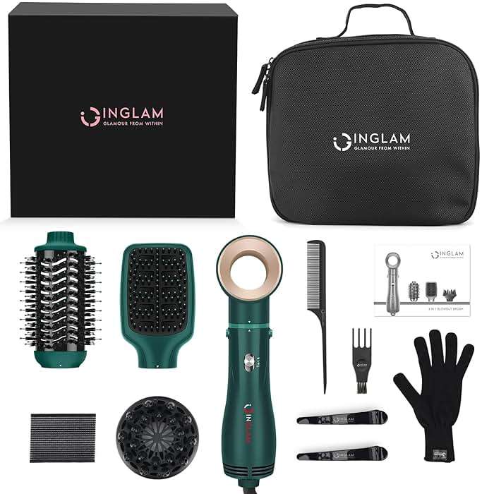 IG INGLAM Hair Dryer Brush, 4-in-1 Detachable Blow Dryer Brush, Ionic Diffuser Hair Dryer & Styler Volumizer with Oval Titanium Barrel, One-Step Hot Air Blowout Styler, Dark Green - Image 8
