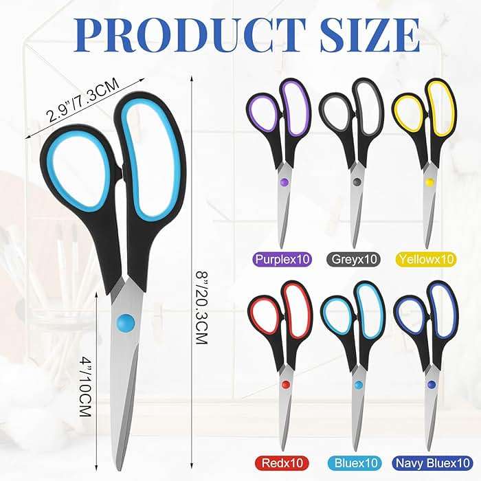 WILLBOND Scissors Bulk 8" Multipurpose Professional Heavy Duty Multicolor Sewing Stainless Steel Scissors Set for Office Home Sewing Fabric - Image 3