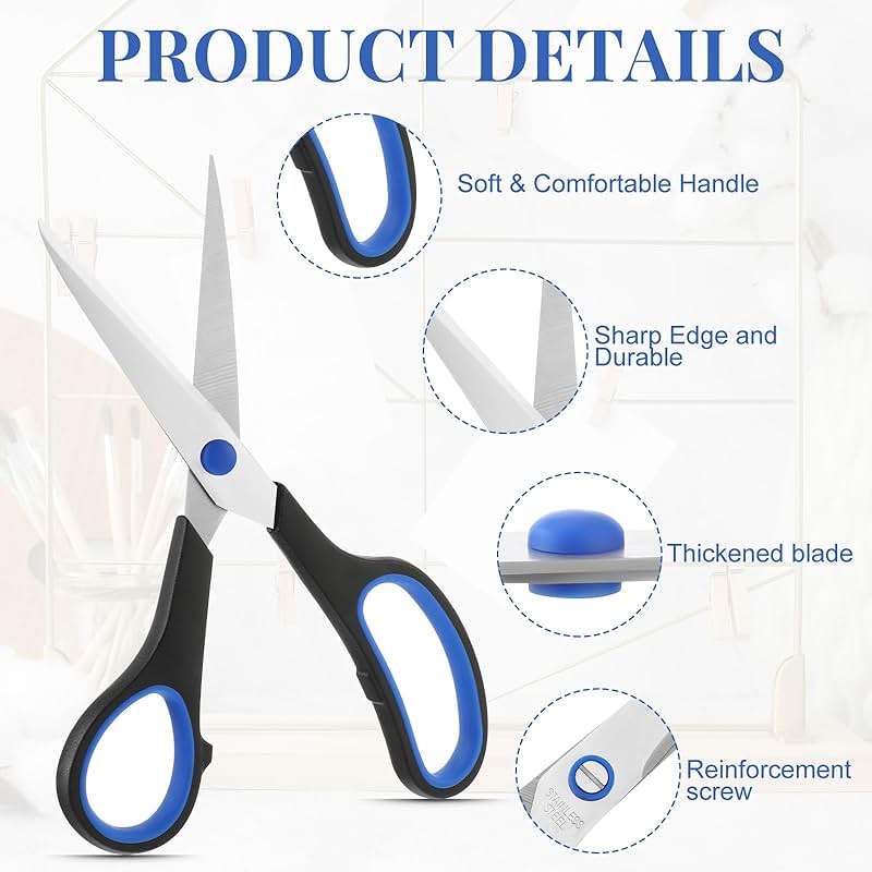 WILLBOND Scissors Bulk 8" Multipurpose Professional Heavy Duty Multicolor Sewing Stainless Steel Scissors Set for Office Home Sewing Fabric - Image 4