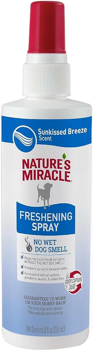 Nature's Miracle Freshening Spray For Dogs Freshens Dog’s Coat Between Baths And Neutralizes Tough Odors With Sunkissed Breeze Scent, 8 Ounces - Image 1