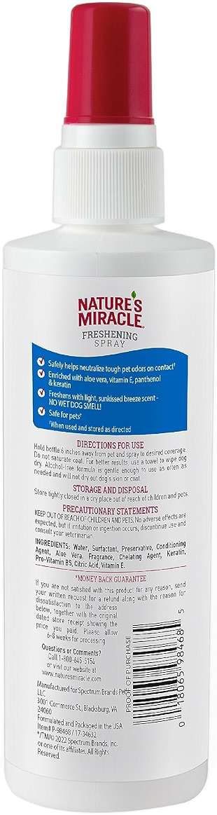 Nature's Miracle Freshening Spray For Dogs Freshens Dog’s Coat Between Baths And Neutralizes Tough Odors With Sunkissed Breeze Scent, 8 Ounces - Image 3