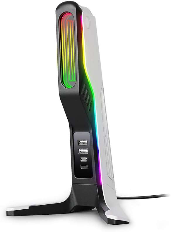 IFYOO RGB Gaming Headset Stand with 2 USB and 1 Type-C Ports, Game Headphone Mount for PC Computer, Xbox One, Xbox Series S/X, PS5, PS4, Earphone Holder Hanger, Desk Gamer Accessories, Black&White - Image 1