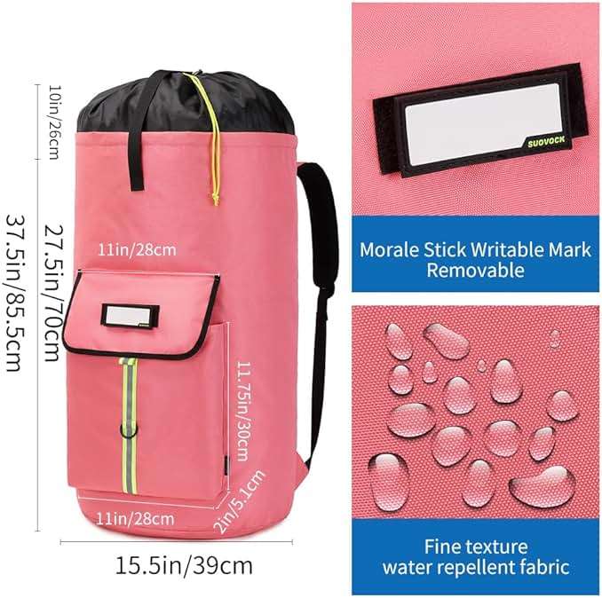 SUOVOCK laundry bag backpack,extra-large heavy duty laundry bags,laundry backpack for college students,drawstring closure (bright red Laundry Backpack) - Image 3