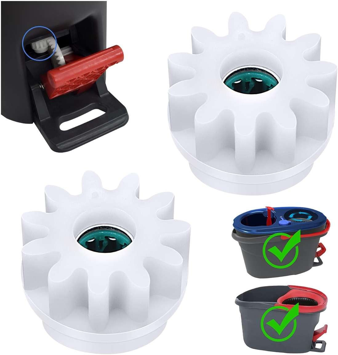 2 Pcs Easy Mop Pedal Broom Spin Mop Replacement One Way Clutch Bearing Bucket Gear Sprockets Repair Compatiable with Oceda Vilida and Market 90% Spin Mop System (2 Pcs Bearing Bucket Gears) - Image 8
