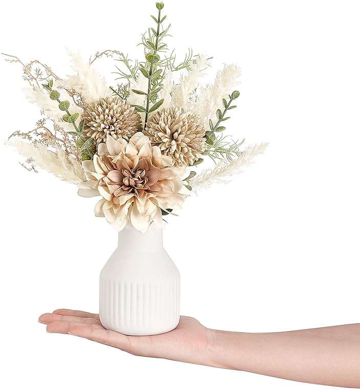 Mkono Small Artificial Flowers in Ceramic Vase 12.5" Centerpieces Coffee Table Decor, Silk Flower Arrangements for Home Decor Indoor Fake Flower Bouquet for Bathroom Dining Room Kitchen Wedding Brown - Image 7