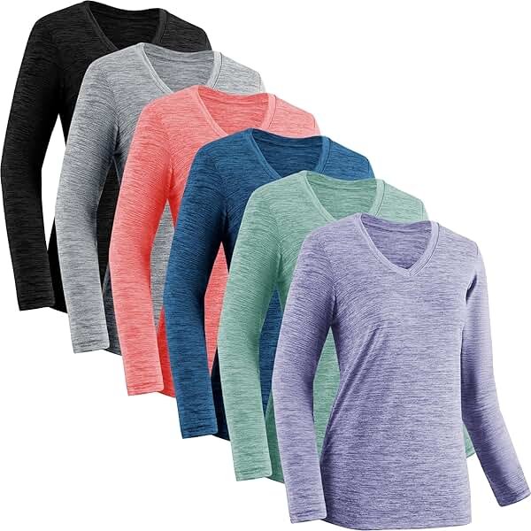 Moisture Wicking Shirts for Women Quick Dry Athletic Running Long Sleeve T Shirts Womens V Neck Workout Tops - Product Image