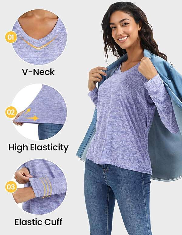 Moisture Wicking Shirts for Women Quick Dry Athletic Running Long Sleeve T Shirts Womens V Neck Workout Tops - Image 4