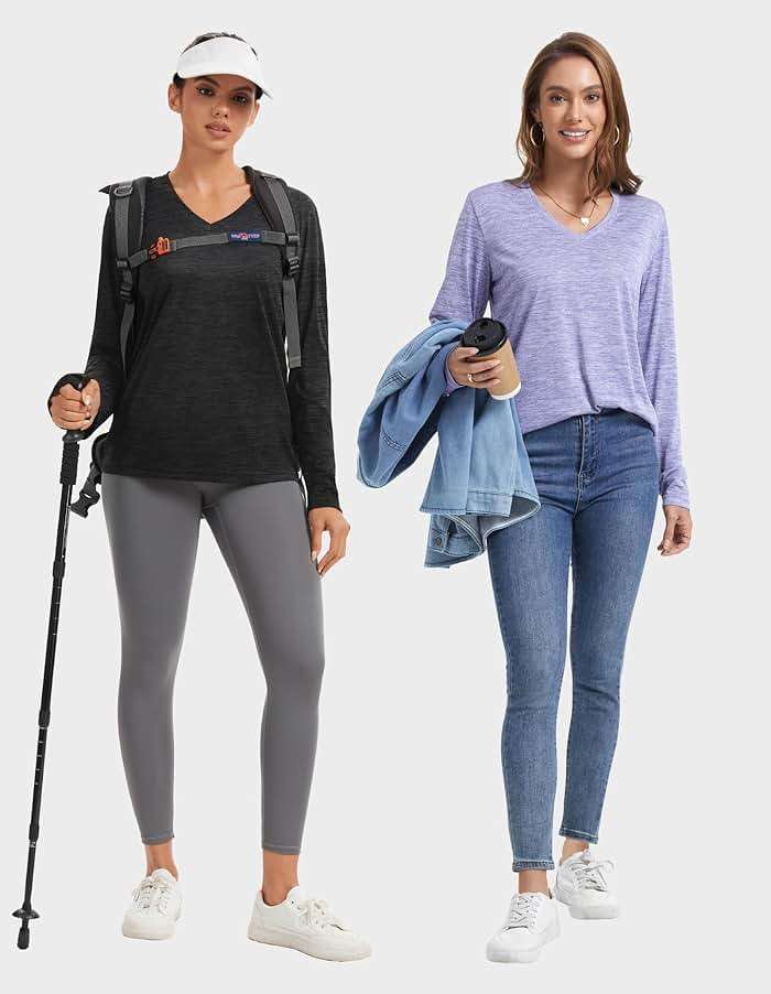 Moisture Wicking Shirts for Women Quick Dry Athletic Running Long Sleeve T Shirts Womens V Neck Workout Tops - Image 5