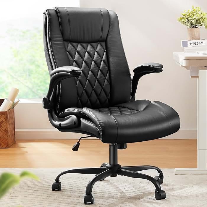 Marsail Executive Office Chair with Flip-up Armrests,PU Leather Ergonomic Desk Chair Height-Adjustable Swivel Rolling Computer Desk Chair,Black - Product Image