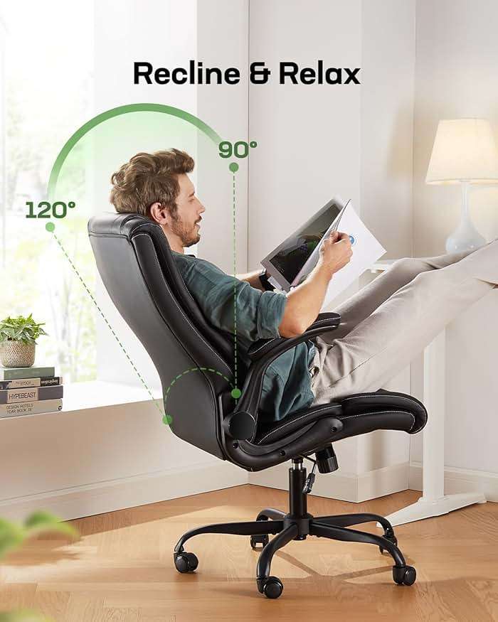 Marsail Executive Office Chair with Flip-up Armrests,PU Leather Ergonomic Desk Chair Height-Adjustable Swivel Rolling Computer Desk Chair,Black - Image 5