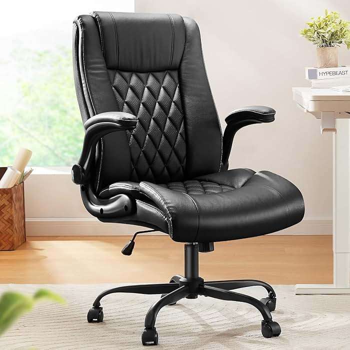 Marsail Executive Office Chair with Flip-up Armrests,PU Leather Ergonomic Desk Chair Height-Adjustable Swivel Rolling Computer Desk Chair,Black - Image 8