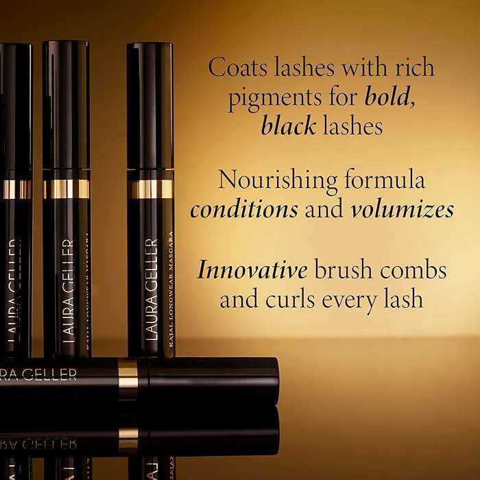 LAURA GELLER NEW YORK Baked Balance-n-Brighten Powder Foundation, Porcelain + Retractable Angled Kabuki Brush + Kajal Longwear Length and Volume Black Mascara - Image 8