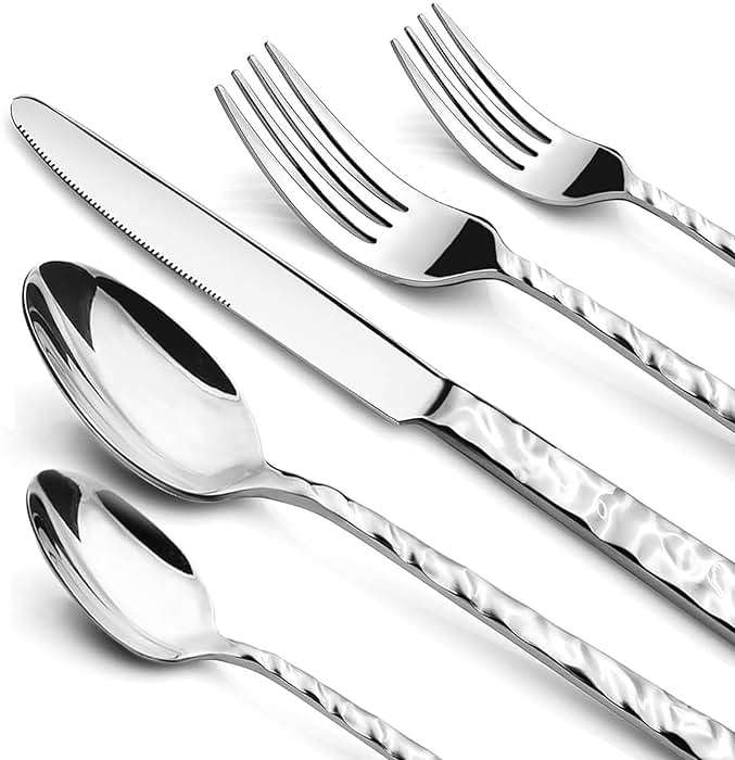 NICE KITCHEN Silverware Set, 40 Piece Premium Stainless Steel Flatware Set for 8, Heavy Duty Silverware Cutlery Sets with Wavy Patterns, Spoons and Forks Set, Mirror Polished, Dishwasher Safe - Image 1
