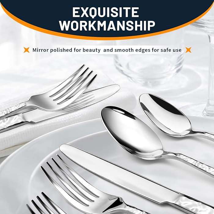 NICE KITCHEN Silverware Set, 40 Piece Premium Stainless Steel Flatware Set for 8, Heavy Duty Silverware Cutlery Sets with Wavy Patterns, Spoons and Forks Set, Mirror Polished, Dishwasher Safe - Image 5