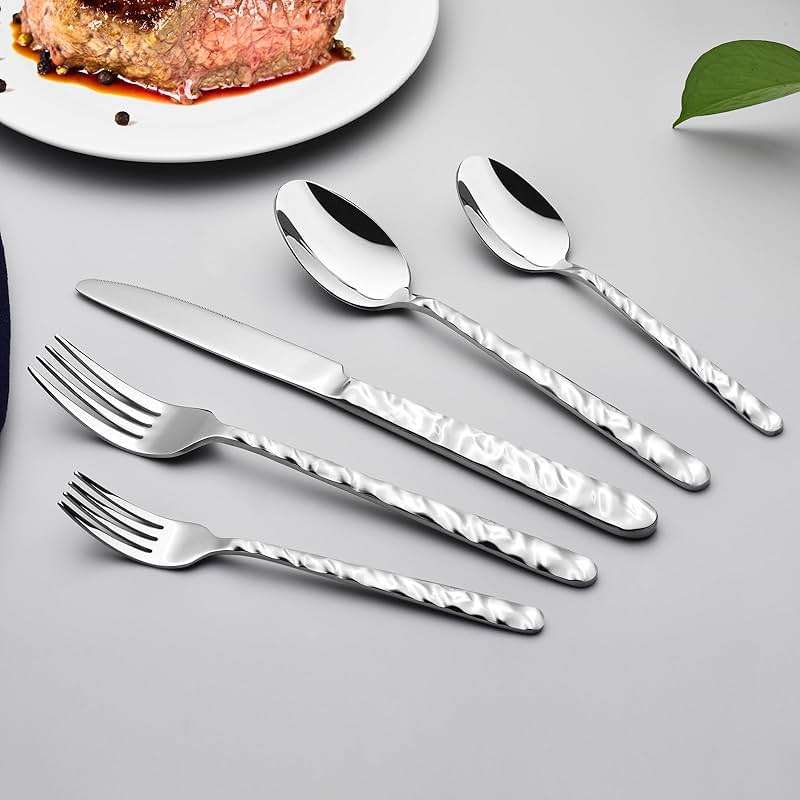 NICE KITCHEN Silverware Set, 40 Piece Premium Stainless Steel Flatware Set for 8, Heavy Duty Silverware Cutlery Sets with Wavy Patterns, Spoons and Forks Set, Mirror Polished, Dishwasher Safe - Image 9