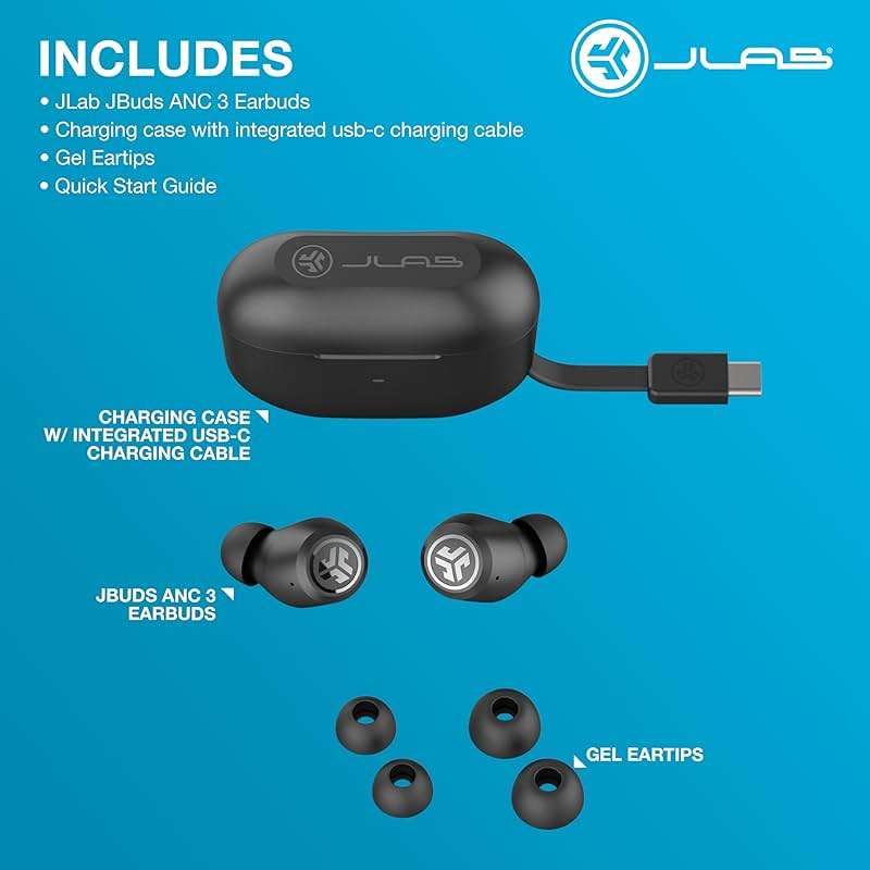 JLab JBuds ANC 3, True Wireless Earbuds, Active Noise Cancelling, Multipoint Connect, Google Fast Pair, Black - Image 7