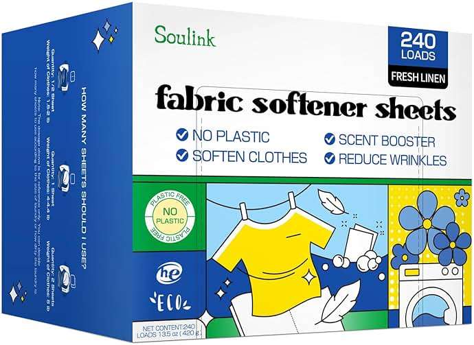Soulink Fabric Softener Sheets for Washing Machine, No Plastic Jug Soap Strips, Alternative to Fabric Softener Liquid and Pods, Fresh Linen Scent, Up to 240 Loads - Image 1