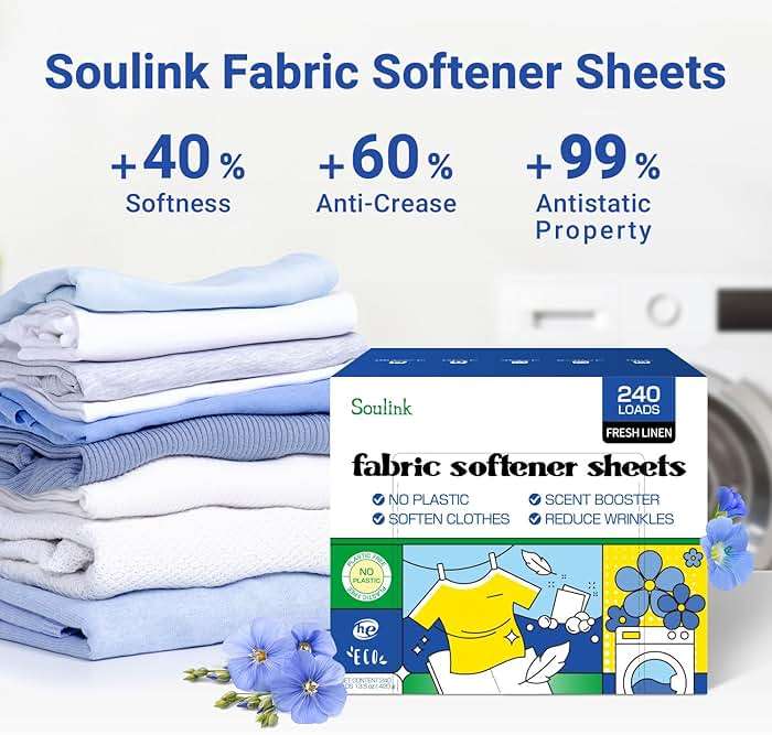 Soulink Fabric Softener Sheets for Washing Machine, No Plastic Jug Soap Strips, Alternative to Fabric Softener Liquid and Pods, Fresh Linen Scent, Up to 240 Loads - Image 3