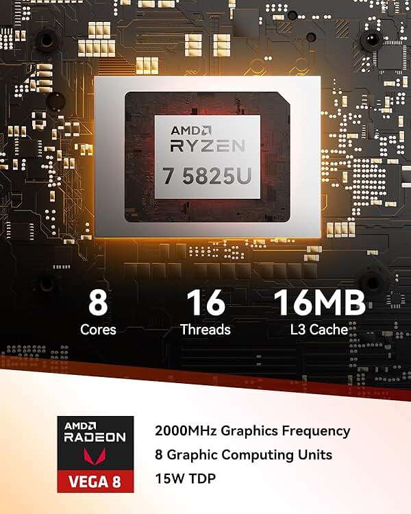 GEEKOM A5 Mini PC for Home Office & Coding, AMD Ryzen 7 5825U, 3-Year Coverage, 16GB RAM (Upgradable) & 512GB M.2 NVMe SSD, Windows 11 Pro Desktop Computer, SD Slot, 8K, Dual HDMI | Wi-Fi 6, BT 5.2 - Image 3