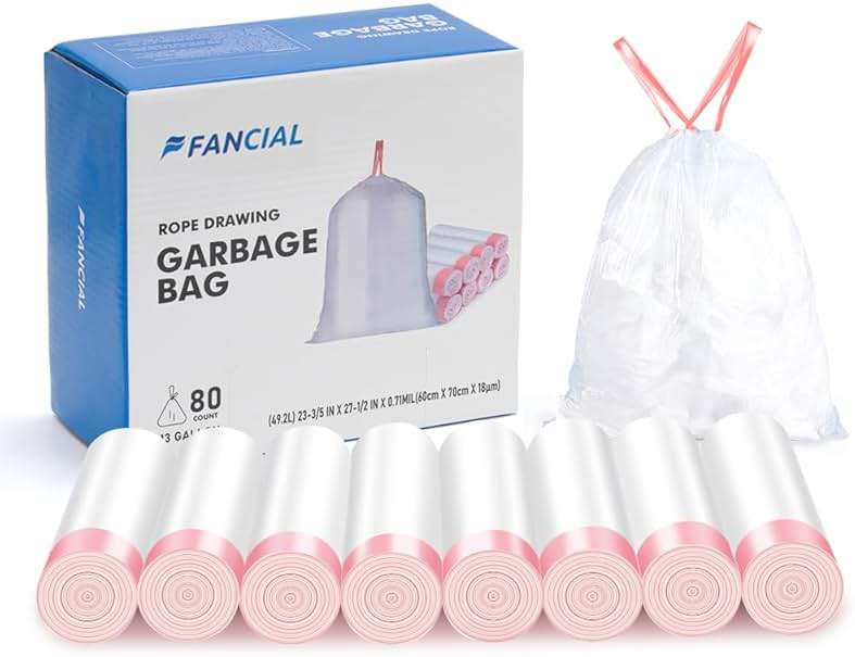 Fancial Ultra Strong Tall Kitchen Trash Bags, White,13 Gallon, 80 Count - Image 1