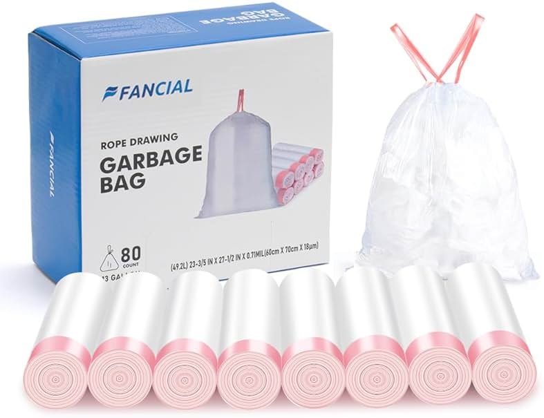 Fancial Ultra Strong Tall Kitchen Trash Bags, White,13 Gallon, 80 Count - Product Image