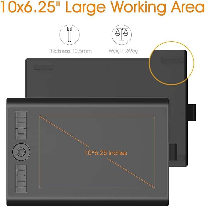 GAOMON M10K 10 x 6.25 Inches Graphic Drawing Tablet with 8192 Levels Battery-Free Stylus and 10 Customizable Hot-Keys for Digital Drawing & OSU & Online Teaching-for Mac&Windows - Image 7
