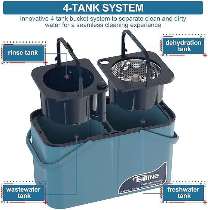 Spin Mop for Large Homes & Big Floor Cleaning, Clean & Dirty Water Separation Mop Bucket for Family & Pet Homes,4-Chamber System, Glide Wheels, Safe for Hardwood & Tile, Adjustable Handle, 6 Mop Heads - Image 4