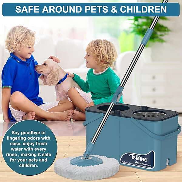 Spin Mop for Large Homes & Big Floor Cleaning, Clean & Dirty Water Separation Mop Bucket for Family & Pet Homes,4-Chamber System, Glide Wheels, Safe for Hardwood & Tile, Adjustable Handle, 6 Mop Heads - Image 6